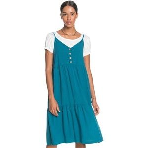 Roxy Dream Sz XS Spaghetti Strap Midi Dress Teal Sleeveless Tiered V-Neck NWT